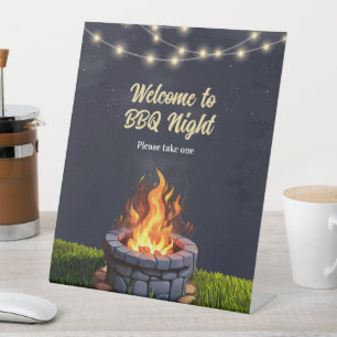 Backyard Fire Pit Bonfire Cookout, Birthday BBQ Pedestal Sign