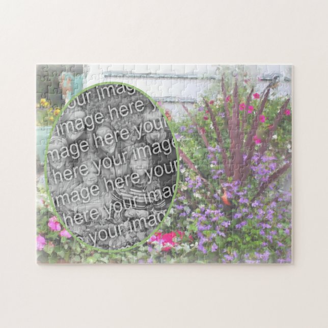 Backyard Flower Garden Painting Add Your Photo Jigsaw Puzzle (Horizontal)