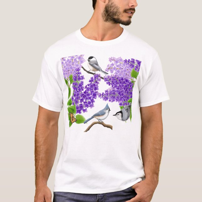 Backyard Garden Birds in Lilacs Shirt (Front)