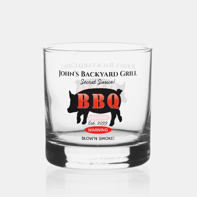 Backyard Grill Master Grilling BBQ Rocks Whiskey Glass (Front)