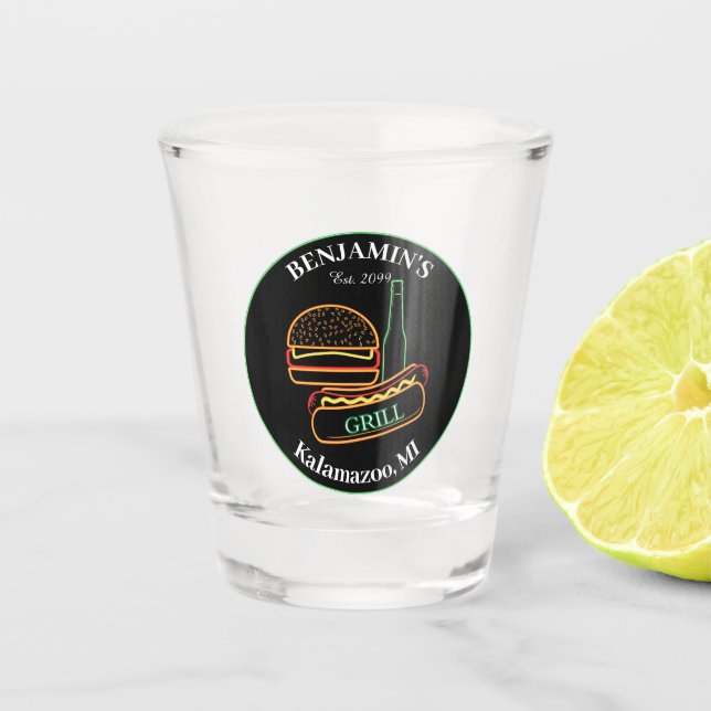  Backyard Grill with Burgers Drinkware Shot Glass (Front)