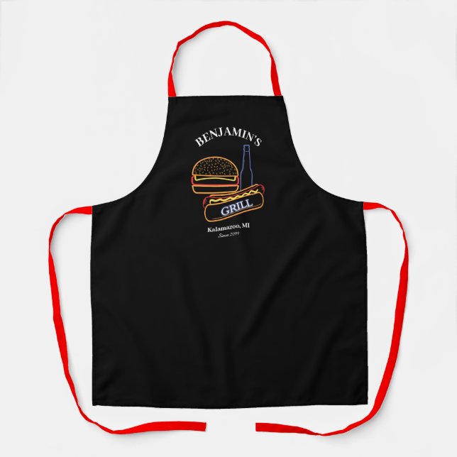  Backyard Grill with Burgers Hot Dogs Beer Apron (Front)
