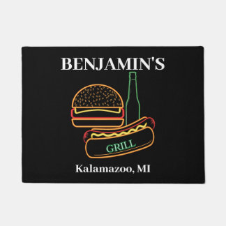 Backyard Grill with Burgers Hot Dogs Beer Doormat