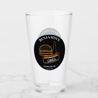 Backyard Grill with Burgers Hot Dogs Beer Glass