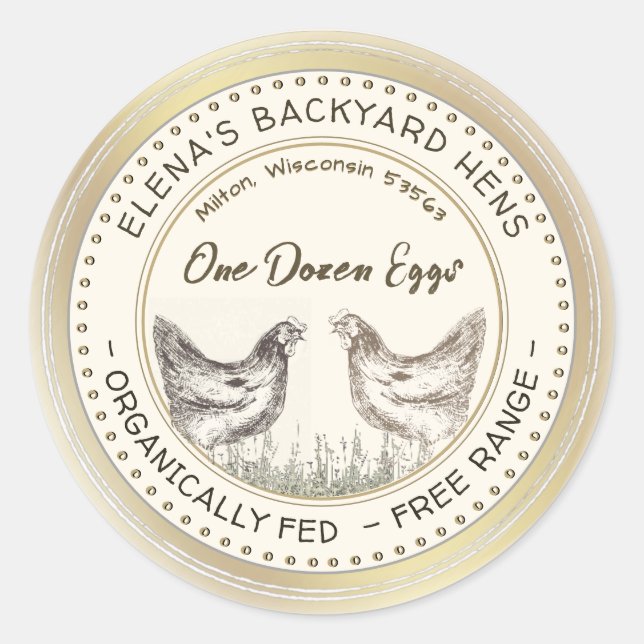 Backyard Hens Dozen Eggs Gold Border Label (Front)