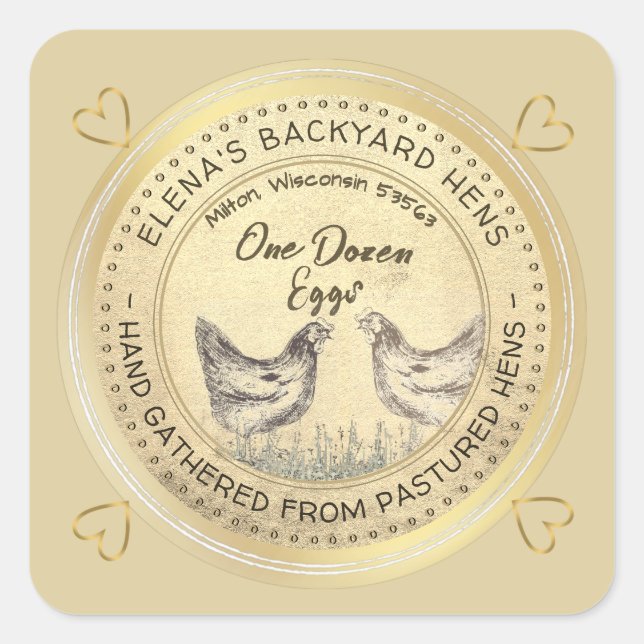 Backyard Hens Dozen Eggs Gold Grunge Label (Front)