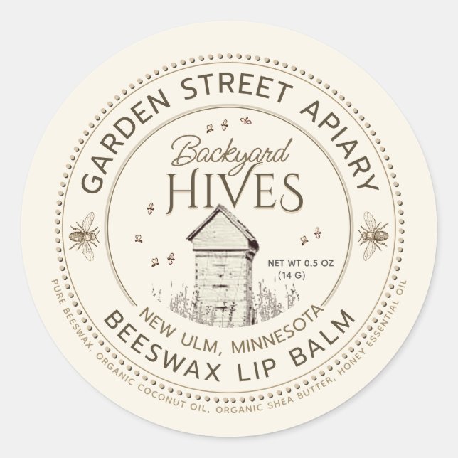 Backyard Hives Beeswax Lip Balm Label (Front)