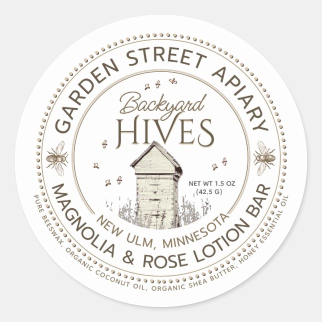 Backyard Hives Beeswax LOTION BAR LABEL (Front)