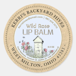 Backyard Hives Beeswax Rose Lip Balm Kraft Mini Classic Round Sticker