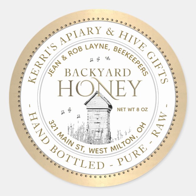 Backyard Hives Gold Honey Label Hand Bottled Raw (Front)