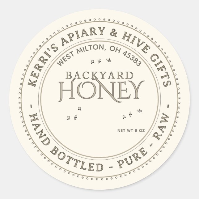 Backyard Hives Honey Label Hand Bottled Raw (Front)