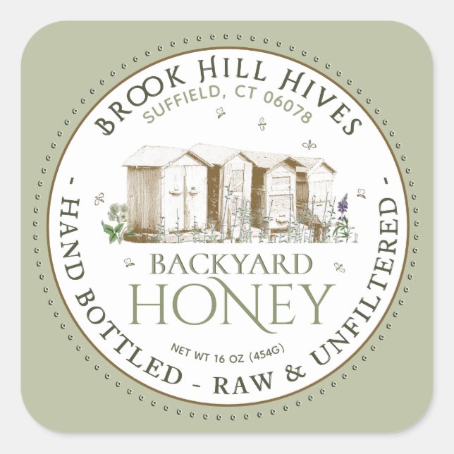 Backyard Hives Honey Label Hand Bottled Raw (Front)