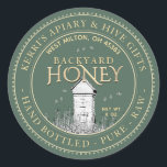 Backyard Hives Honey Label Hand Bottled Raw<br><div class="desc">Central design features an illustration of a small backyard hive. Personalize with your apiary name,  address and honey description (raw,  hand bottled,  single source etc.). Also include your honey net weight. Common honey net weight conversions: 8oz (227g),  12oz (340g),  16oz (454g),  32oz (907g),  5lb (2.27kg).</div>