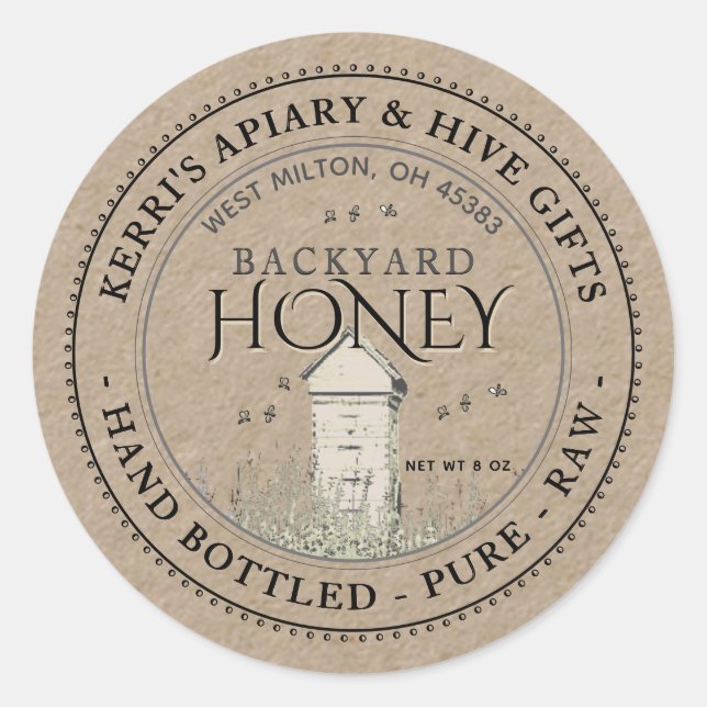 Backyard Hives Honey Label Hand Bottled Raw  (Front)
