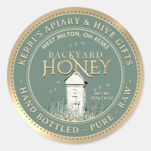 Backyard Hives Honey Label Hand Bottled Raw Gold