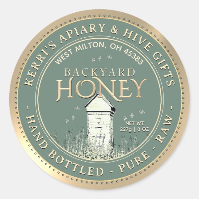 Backyard Hives Honey Label Hand Bottled Raw Gold  (Front)