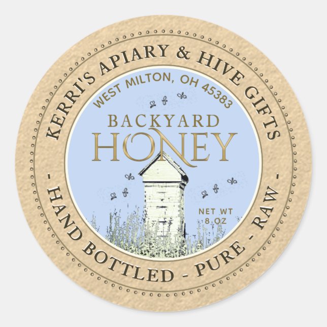 Backyard Hives Honey Label Hand Bottled Raw Kraft  (Front)