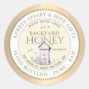Backyard Hives Honey Made with Love by Bees Gold  Classic Round Sticker