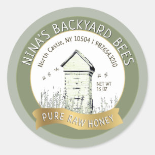 Backyard Hives Honey Pure Raw Honey Green Gold Classic Round Sticker
