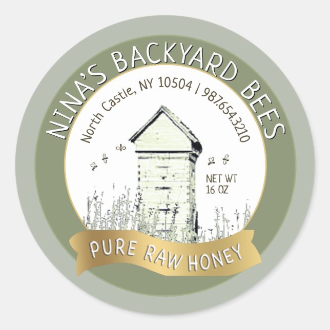 Backyard Hives Honey Pure Raw Honey Green Gold     Classic Round Sticker (Front)