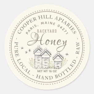 Backyard Hives Pure Local Hand Bottled Raw Honey Classic Round Sticker