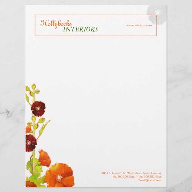 Backyard Hollyhocks Business or Personal Letterhead (Front)