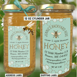 Backyard Honey Bee with Honeycomb Green     Label