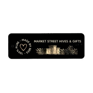 Backyard Honey Flower Hives Gold Heart Bees Label