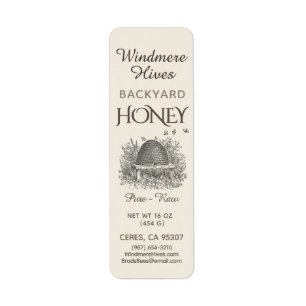 Backyard Honey Vintage Skep with bees mini label