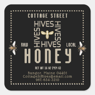 Backyard Local Hives Honey Label Black Bees Square