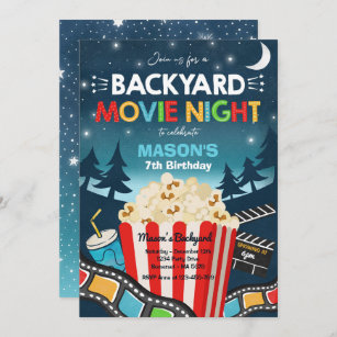 Backyard Movie Night Birthday Movie Under The Star Invitation