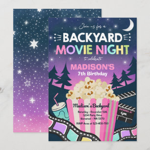 Backyard Movie Night Birthday Movie Under The Star Invitation