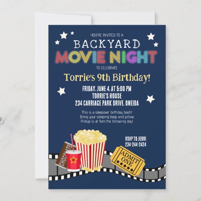 Backyard Movie Night Birthday Party Invitation (Front)