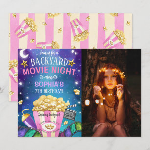 Backyard Movie Night Birthday Photo Invitation