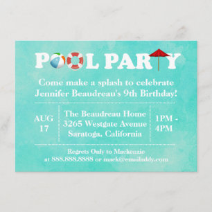 Backyard Outdoor Pool Birthday Party Invitation