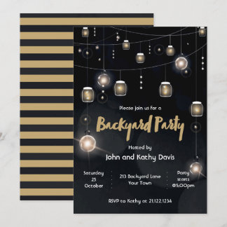 Backyard Party Chalkboard Edison Lights Stars Invitation