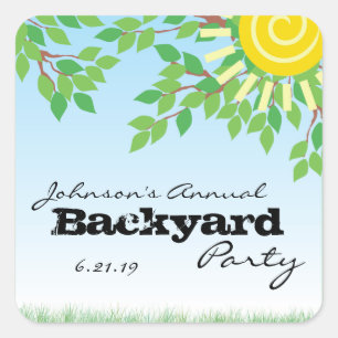 Backyard Party with Trees & Grass Personalized Square Sticker