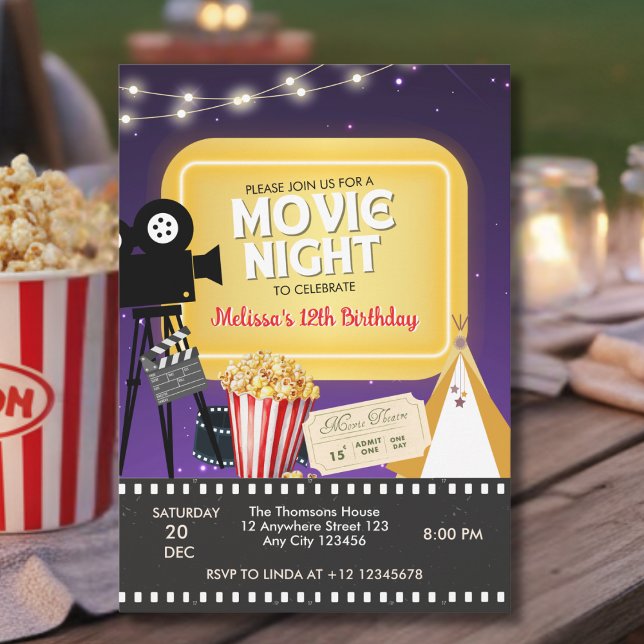 Backyard Popcorn Movie Night Birthday Invitation (Creator Uploaded)