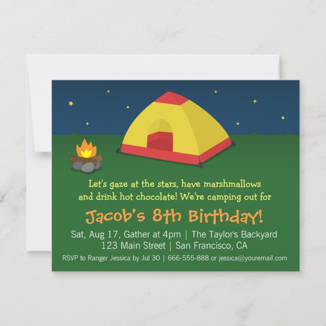 Backyard Sleepover Camping Birthday Party Invitation (Front)