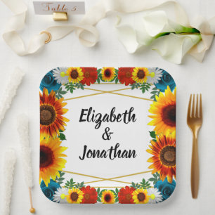 Backyard Summer Floral Geometric Paper Plate
