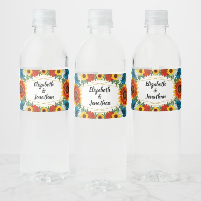 Backyard Summer Floral Geometric Water Bottle Label (Bottles)