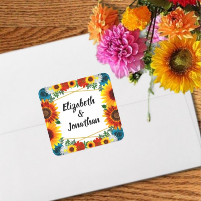 Backyard Summer Floral Geometric Wedding Square Sticker (Creator Uploaded)