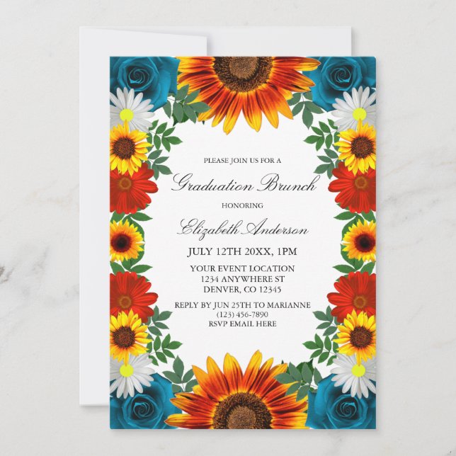 Backyard Summer Floral Graduation Brunch Invitation (Front)