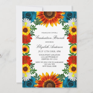 Backyard Summer Floral Graduation Brunch Invitation