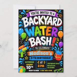 Backyard Water Bash Colourful Kids Splash Birthday Invitation