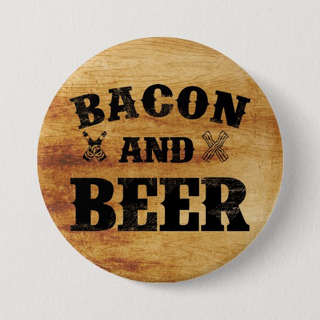 Bacon and beer rustic wood 3 inch round button (Front)