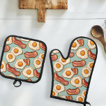Bacon and Eggs  Oven Mitt & Pot Holder Set<br><div class="desc">This design may be personalized by choosing the Edit Design option. You may also transfer onto other items. Contact me at colorflowcreations@gmail.com or use the chat option at the top of the page if you wish to have this design on another product or need assistance with this design. I am...</div>