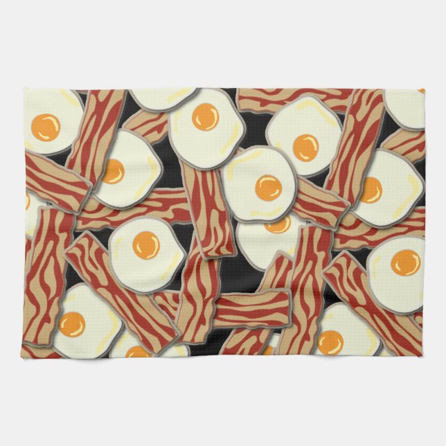 Bacon and Eggs Pattern Kitchen Towel (Horizontal)