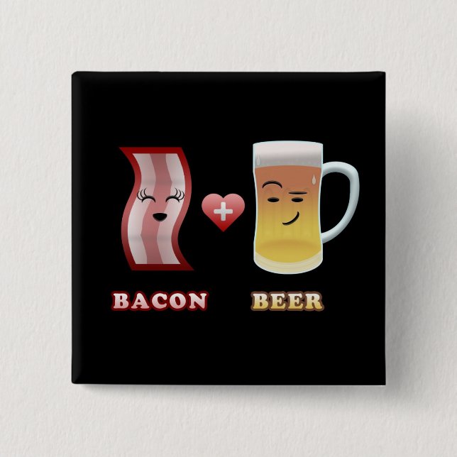 Bacon + Beer In Love (black bkgd) 2 Inch Square Button (Front)