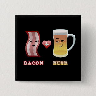Bacon + Beer In Love (black bkgd) 2 Inch Square Button